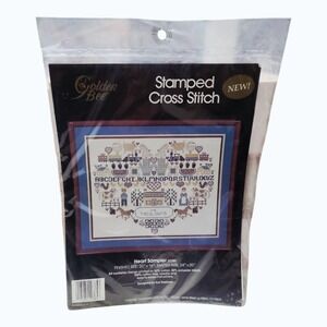 Golden Bee Stamped Cross Stitch Kit Heart Sampler 20385 Alphabet Vintage 20x16